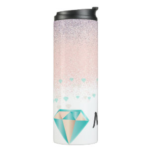 Termo Nombre rosa con brillo de purpurina y diamantes li