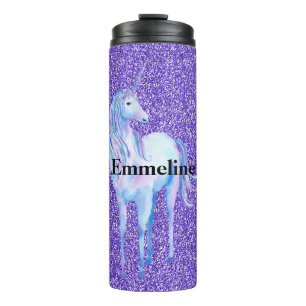 Termo Nombre unicornio de Purpurina de esparkle púrpura