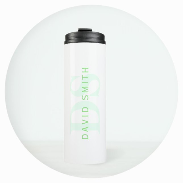 Termo Nombre y monograma modernos | Verde y blanco (Subido por el creador)