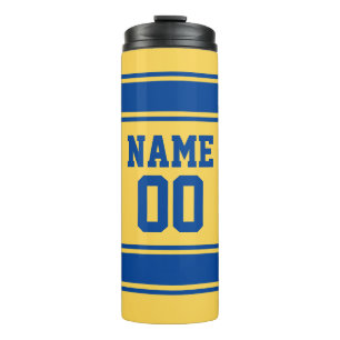 Termo Nombre y número personalizados amarillo y azul es