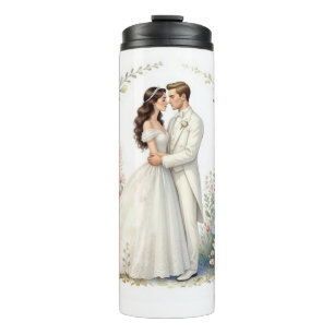 Termo Novia Romántica Novio Floral Elegante Pareja de Ca