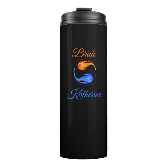 Termo Novia - Tema del Boda de la llama gemela - Negro - (Anverso)