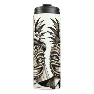 Termo Novia y Groom Aloha Pineapple Tiki Head Boda