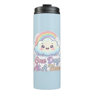 Termo Nube Kawaii Lindo Arcoíris Un Día a la Vez Viaje