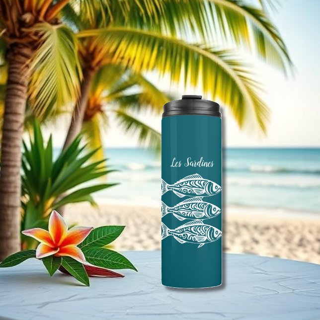 Termo Núcleo de los pescadores de las sardinas-hawaiano- (Les Sardines-Hawaiian-Fisherman Core-Teal Thermal Tumbler)