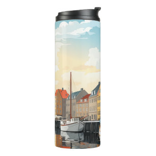 Termo Nyhavn Puerto de Copenhague Dinamarca Acuarela de