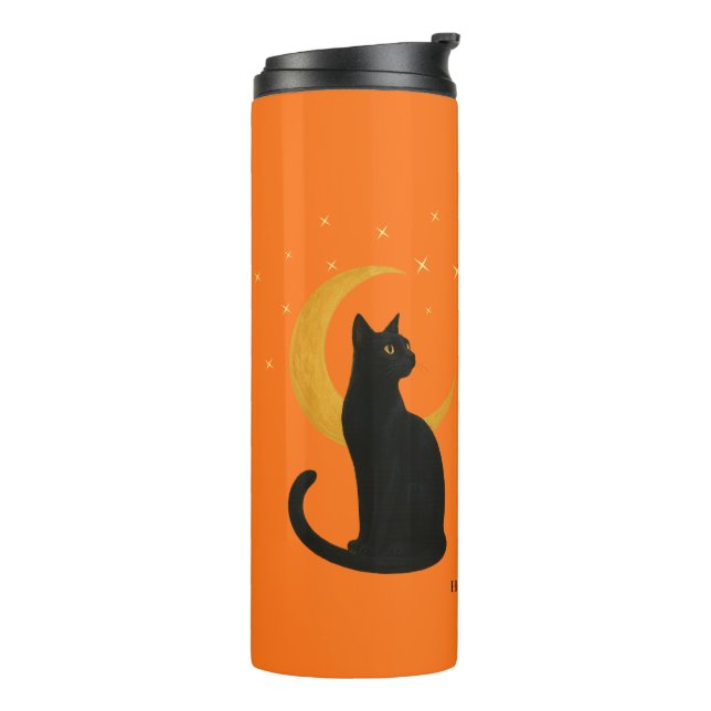 Termo Observador de la noche - Gato negro de Halloween (Rotado hacia la izquierda)