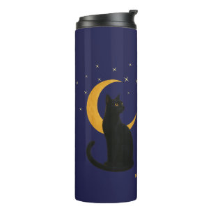 Termo Observador de la noche - Gato negro de Halloween