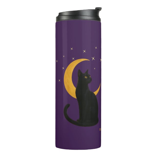 Termo Observador de la noche - Gato negro de Halloween (Rotado hacia la izquierda)