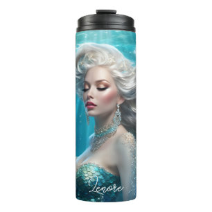 Termo Océano turquesa de pelo plateado de sirena