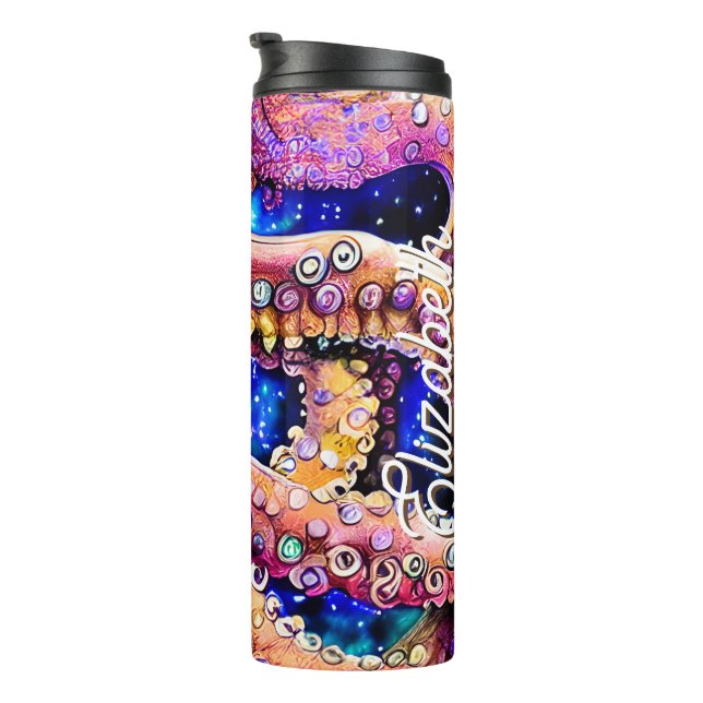 Termo Octopus acuarela de personalizable con nombre (Rotado hacia la derecha)