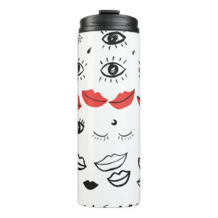 Termo Ojos de cosecha, patrón de labios rojos.