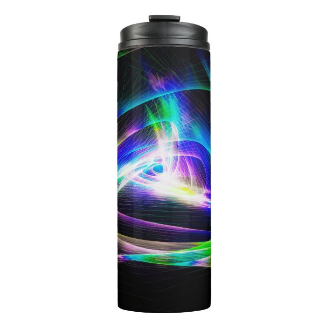 Termo Olas de luz abstractas y resúmenes de fondo negro, (Anverso)