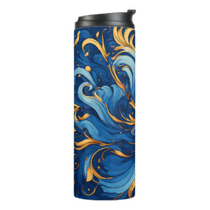 Termo Olas Reales de Capricho Remolinos de Azul y Dorado