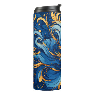 Termo Olas Reales de Capricho Remolinos de Azul y Dorado