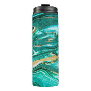 Termo Oleada verde y dorada de fondo agate. Dorado