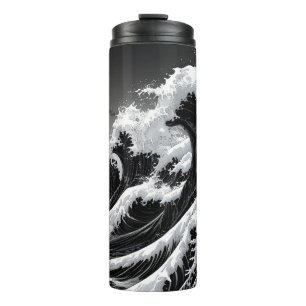 Termo Ondas de tsunami en blanco y negro