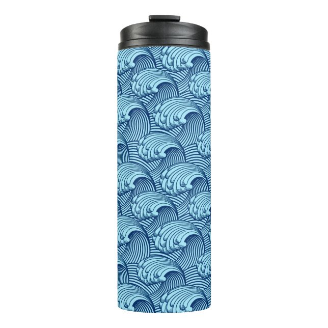 Termo Ondas japonesas vintage, marina y azul cielo (Anverso)