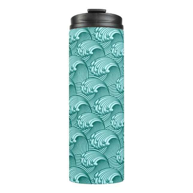 Termo Ondas japonesas vintage, turquesa y Aqua (Anverso)