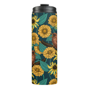 Termo Ondas y flores en azul oscuro