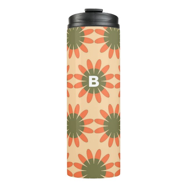Termo Orange and Green Retro Flower Pattern Monogram (Anverso)