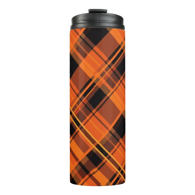 Termo Orange Black Plaid Halloween Thermal Tumbler (Anverso)