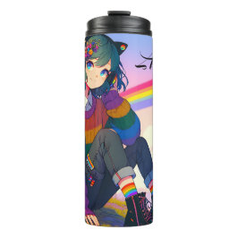 Termo Orgullo lésbico LGBTQIA+ Chica de anime personaliz