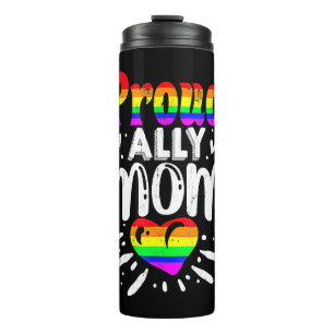 Termo Orgullo retro de la madre de aliado con el arcoiri