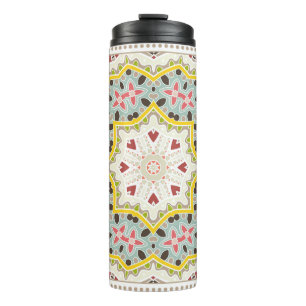 Termo Ornamento colorido decorativo sobre fondo blanco, 