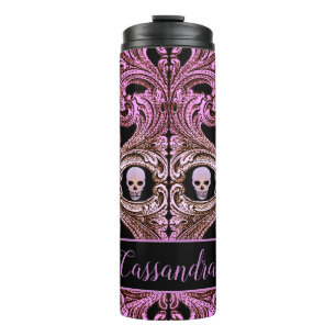 Termo Ornamento rosa gótico con cráneo personalizado