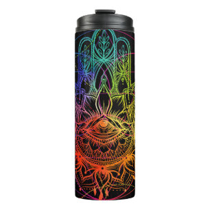 Termo Ornate hamsa: patrón de neón dibujado a mano.