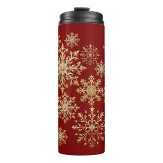 Termo Oro de Navidad y copo de nieve rojo