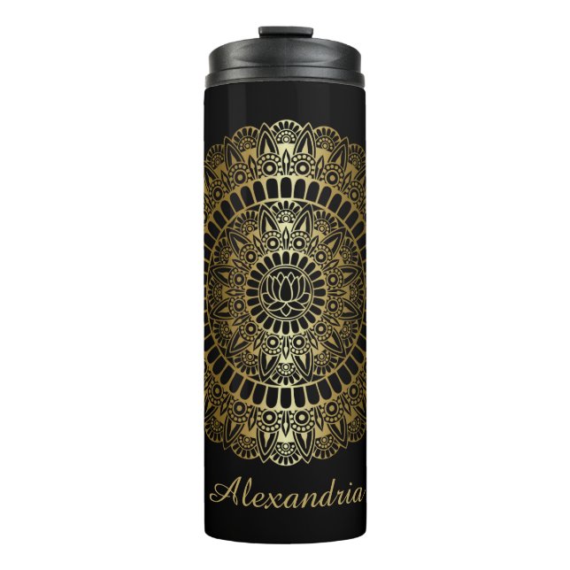 Termo Oro elegante en Black Lotus Henna Mandala (Anverso)