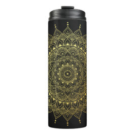 Termo Oro elegante en floral negro suave Henna Mandala