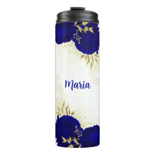 Termo oro floral azul real