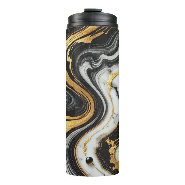 Termo Oro Líquido Mármol Negro Blanco con Estilo Glam (Anverso)