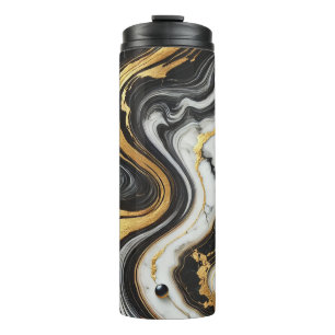 Termo Oro Líquido Mármol Negro Blanco Glam 