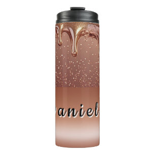 Termo Oro Rosa Brillo Goteo Nombre Personalizado