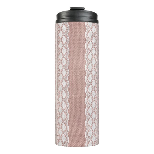 Termo Oro rosa metálico, textura de encaje blanquecino. (Anverso)