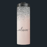 Termo Oro Rosa - Monograma Purpurina Rubor rosado platea<br><div class="desc">Oro Rosa - Purpurina de espuma metálica de Relieve metalizado de imitación rosado y plateado de Rubor Cepillado Monograma Metalizado Tubo de bebida. Esto hace que el dulce perfecto cumpleaños 16, boda, ducha de novia, aniversario, ducha de bebé o fiesta de soltera sea regalo para alguien que ama el lujo...</div>