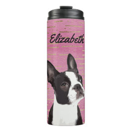 Termo Oro rosado Boston Terrier Perro Perro Nombre anima