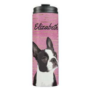 Termo Oro rosado Boston Terrier Perro Perro Nombre anima