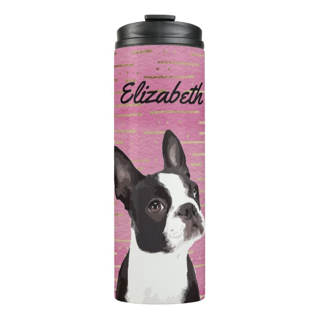 Termo Oro rosado Boston Terrier Perro Perro Nombre anima (Anverso)