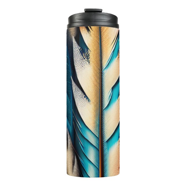Termo Oro y arte de plumas Verde azuladas (Anverso)