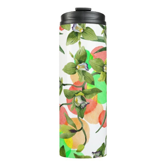 Termo Orquídeas verdes: acuarela floral sin costuras. (Anverso)