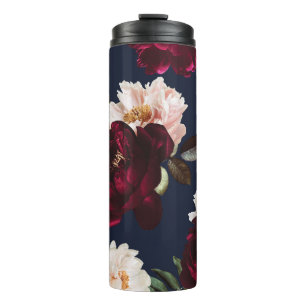 Termo Oscuro Moody Burgundy Rubor Peony Floral Navy Azul