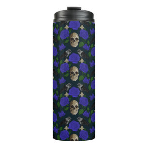 Termo Oscuro Rosa gótico de Grungy Vines Raven Skull azu