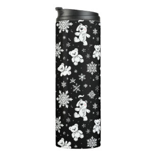 Termo Osito de peluche blanco y patrón continuo de copos