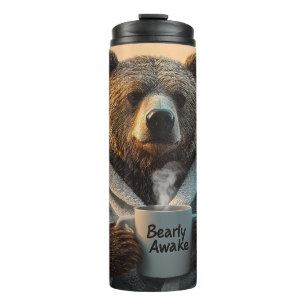 Termo Oso con bata sosteniendo taza de café