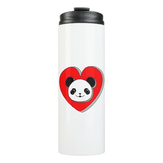 Termo Oso De Panda Y Dibujo De Corazón Rojo (Anverso)
